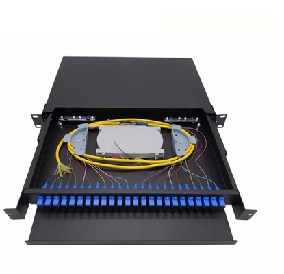 Piastra laminata a freddo 1U 24 Port SC SX FTTH Fiber Optic Patch Panel per 19 pollici Rock Mount