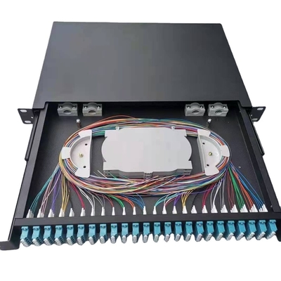 Piastra laminata a freddo 1U 24 Port SC SX FTTH Fiber Optic Patch Panel per 19 pollici Rock Mount