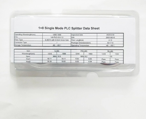 1M/1.5M G657A Fibra PLC Splitter per fibre ottiche con lunghezza d'onda operativa 1260-1650nm